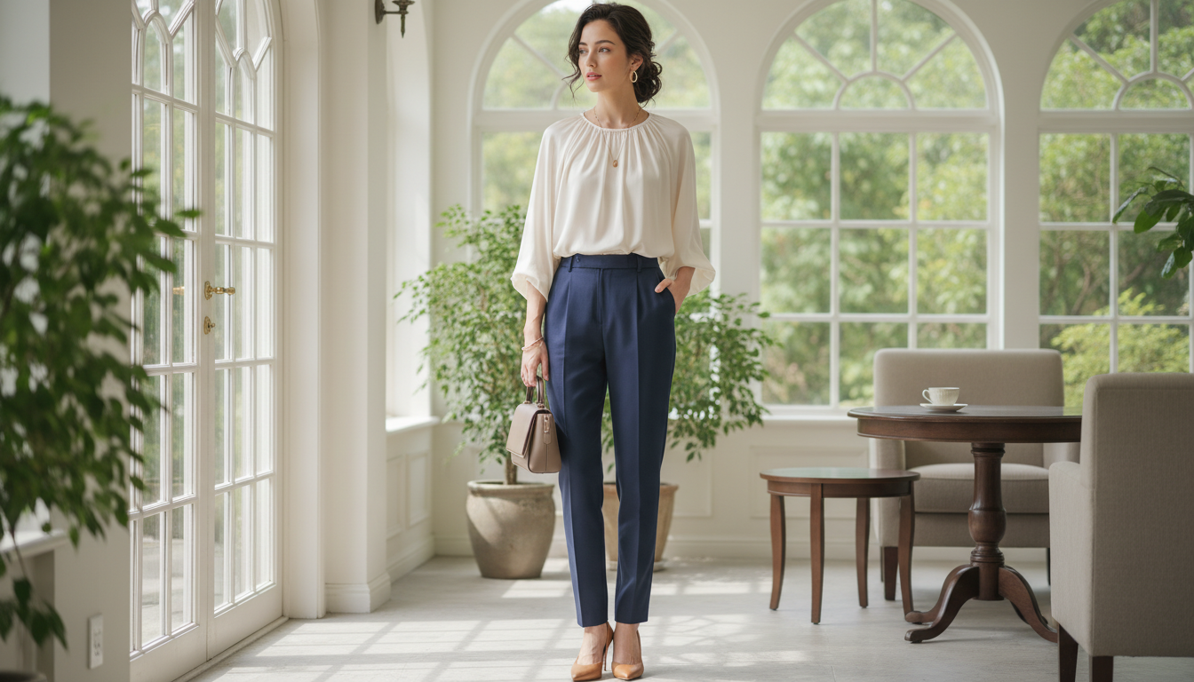 découvrez nos conseils pour choisir le haut idéal qui mettra en valeur votre pantalon bleu marine féminin et créer un look élégant et harmonieux.